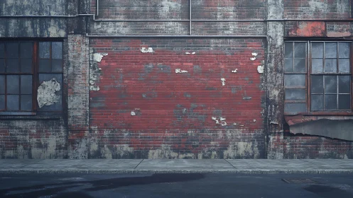 Weathered red brick wall with quiet urban street charm.