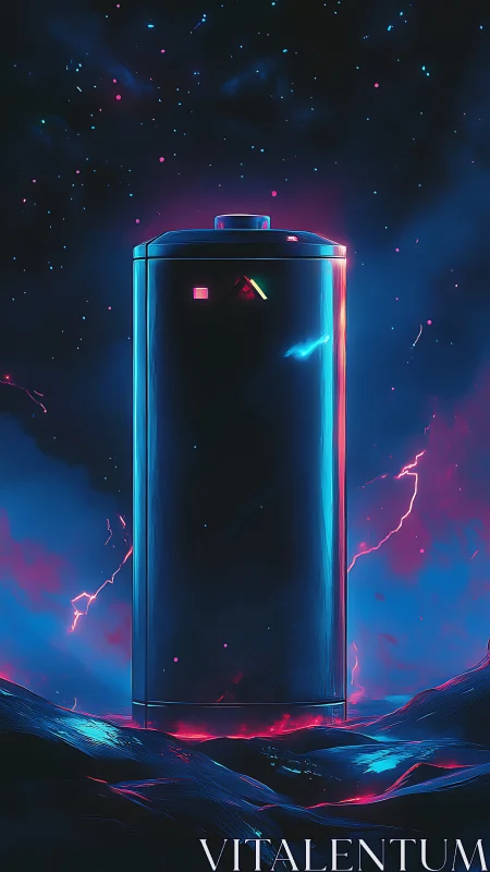 Neon Battery Icon in Digital Cosmos.