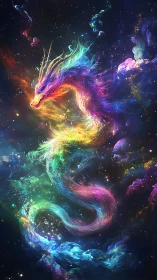 Nebula dragon pirouettes through prismatic cosmic storms