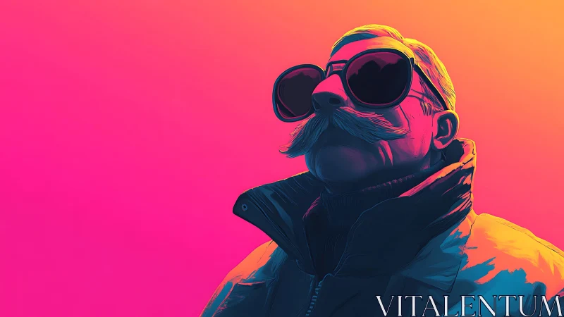 Neon mustache voyager studies sunset through colossal shades