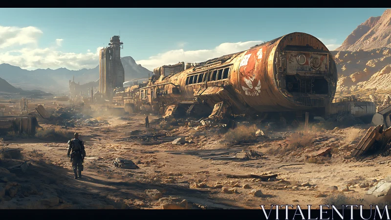 Dust-scorched starliner dreams while lone wanderer advances