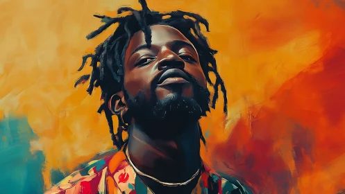 Expressive digital portrait with warm abstract painted backdrop