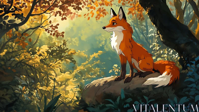 Curious forest fox basking in soft, golden morning light.