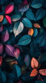 Multicolored foliage pattern with overlapping autumn leaves.