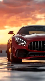Aerodynamic performance coupe under high-saturation sunset light.