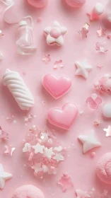 Pink Aesthetic 3D Objects and Hearts Flat Lay Composition