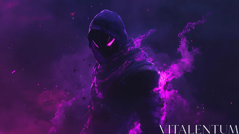 Shadowy neon rogue wrapped in electric violet flame.
