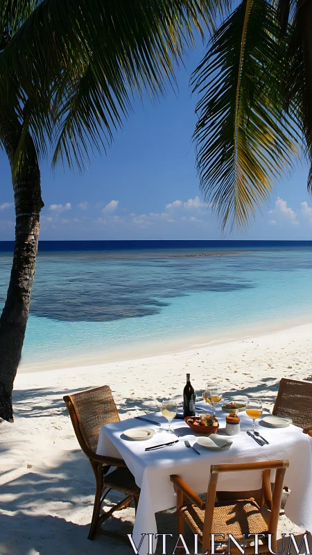 Tropical Beachfront Dining Under Palm Fronds.