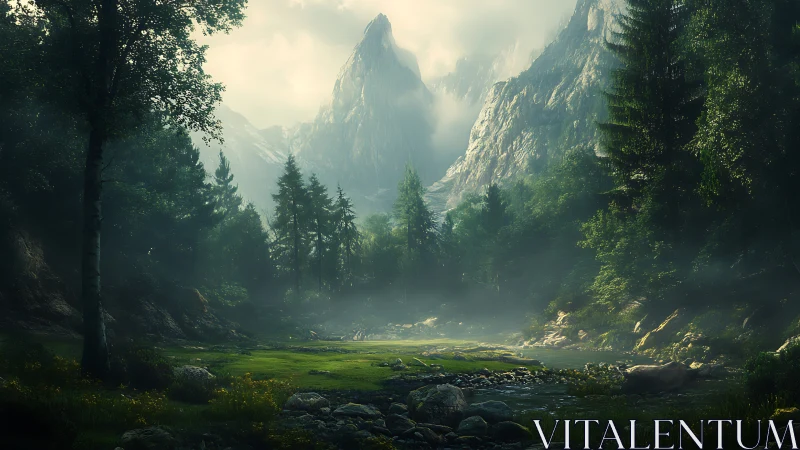 Emerald Valley Between Towering Alpine Peaks.