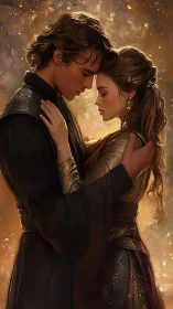 Romantic Couple Portrait with Golden Luminescent Backdrop.