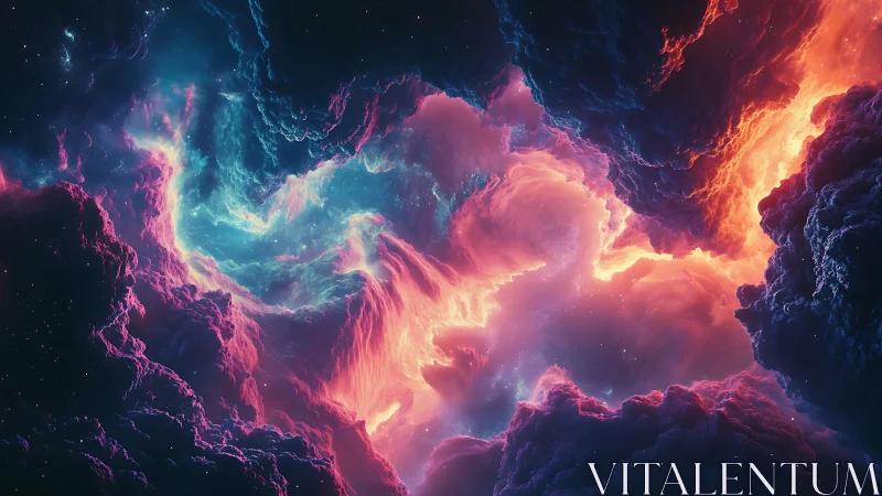 Stellar nebula vortex rendered in vivid cyan and magenta.