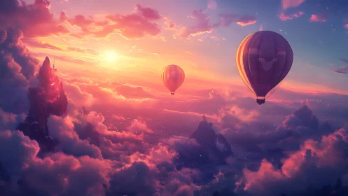 Digital scene depicts hot air balloons above dense clouds