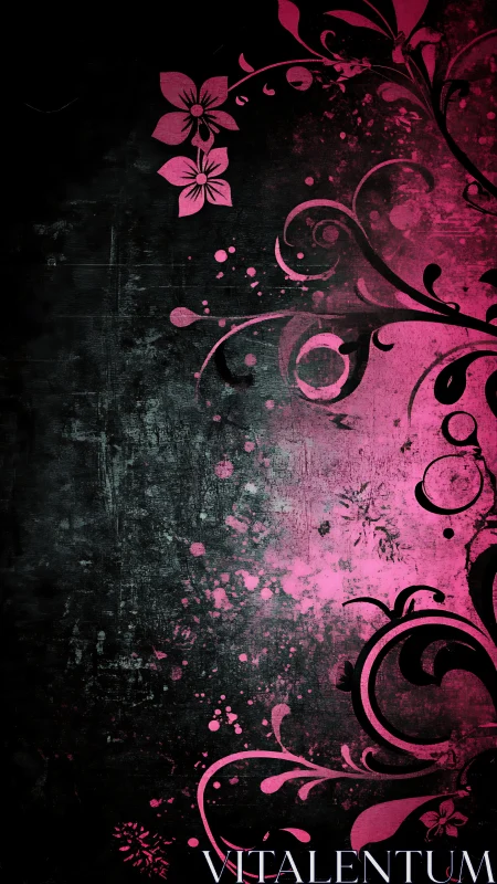 Neon Floral Grunge Against Black - Digital Design.