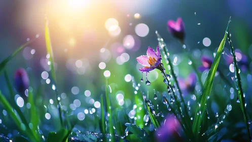 Macro Depth-of-Field Morning Glory Blooms with Dew Droplets and Bokeh Light