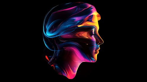 Fluid neon portrait silhouette in luminous side profile.