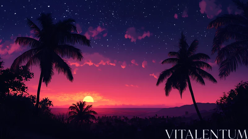 Starlit tropical sunset whispering over a calm coastline.