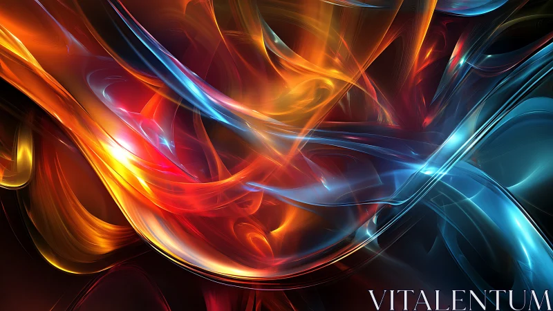 Abstract flowing red and blue light ribbons artwork.
