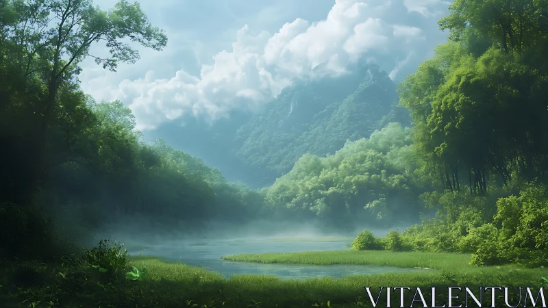 Emerald Valley Breathes Softly Where Mist Meets Mountain