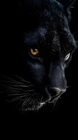 Mysterious Black Cat's Golden Gaze.