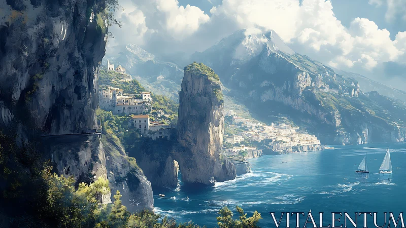 Amalfi Coast Dream: Dramatic Cliffs and Sailing Vessels at Sea