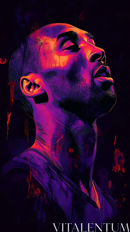 Portrait of focused athlete in neon purple orange lighting