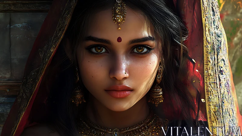 Hyperreal digital portrait of adorned woman in warm rim light