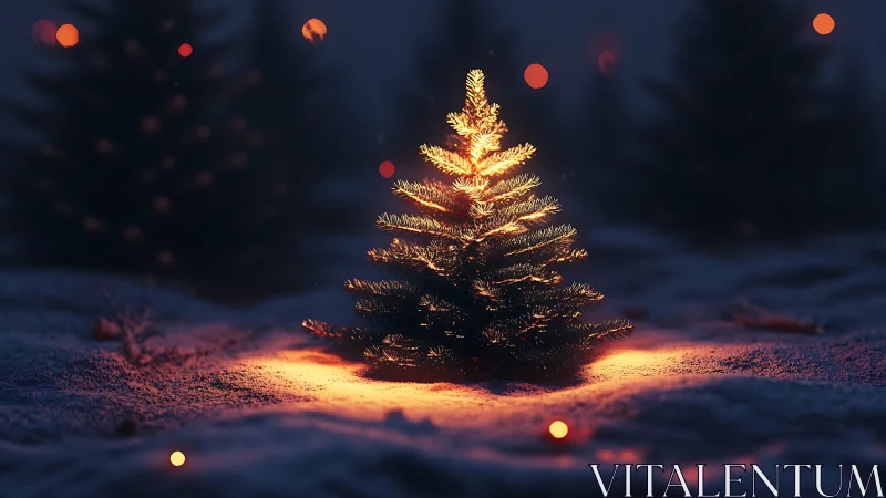 Glowing Christmas tree warms a quiet snowy winter forest