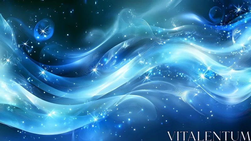 Luminous blue energy waves stream across deep cosmic space