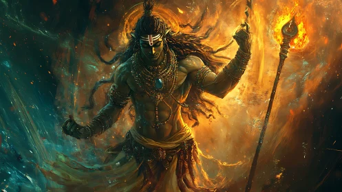 Mythic fireborne warrior amidst turbulent elemental vortex.