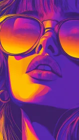 Neon duotone portrait isolates sunglasses and lips in closeup