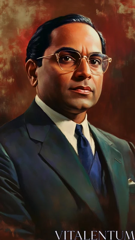 Oil portrait of dignified man in suit on warm backdrop.