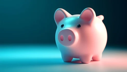 Cute Pink Piggy Bank in Soft Lighting, Modern Minimalist Style.