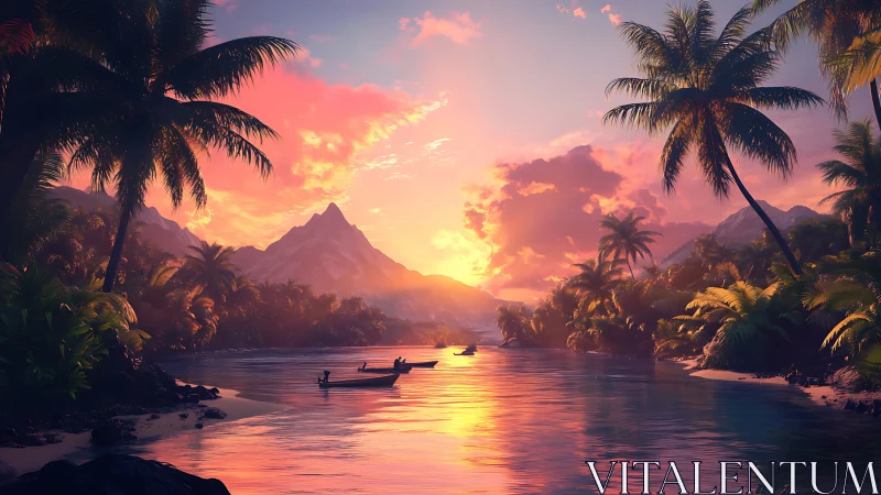 Tropical Lagoon Sunset with Volumetric Cloud Rendering and Dynamic Water Reflection