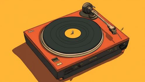 Bold orange turntable illustration celebrates analog sound