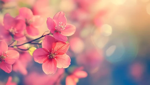 Pink Blossoms in Soft Focus Spring Light.