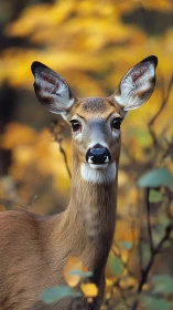 Deer stands alert in shallow forest depth during autumn