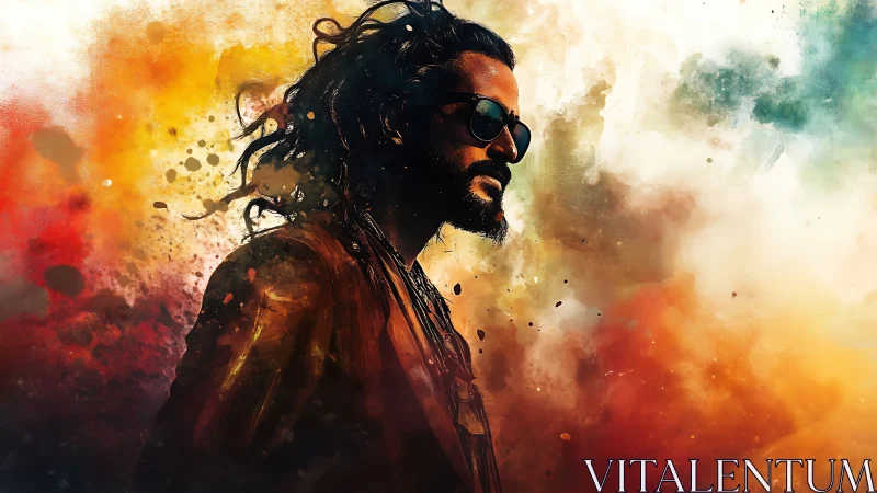 Cool wanderer drifting through a storm of painted light.