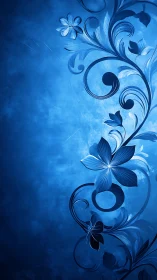 Elegant Blue Floral Scroll with Ornamental Vines.