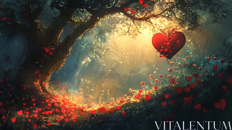 Luminous Heart Garden: Love's Sanctuary in Golden Radiance.