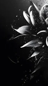 Black and white macro study exploring delicate flower petals with dramatic volumetric lighting.