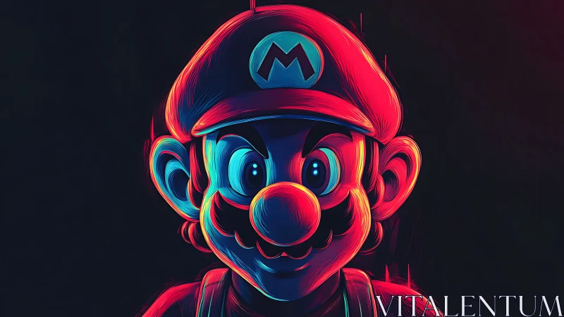 Neon-lit cartoon plumber glows against a dark void background