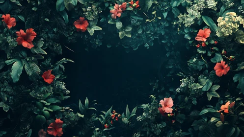 Crimson Blooms Frame the Void: Garden's Theatrical Pause.