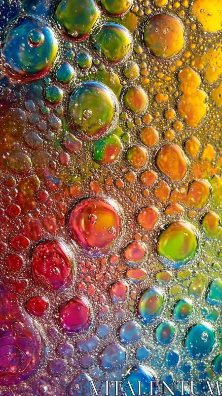 Macro rainbow bubbles forming vivid abstract texture.