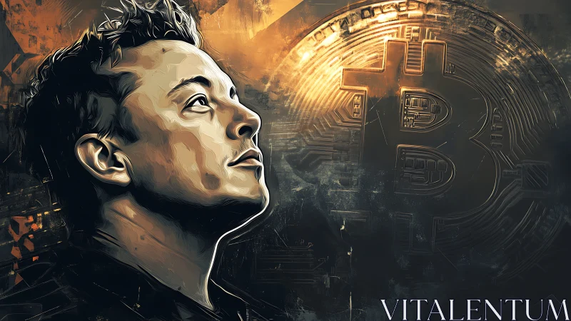 Crypto dreamer gazes toward a blazing bitcoin horizon.