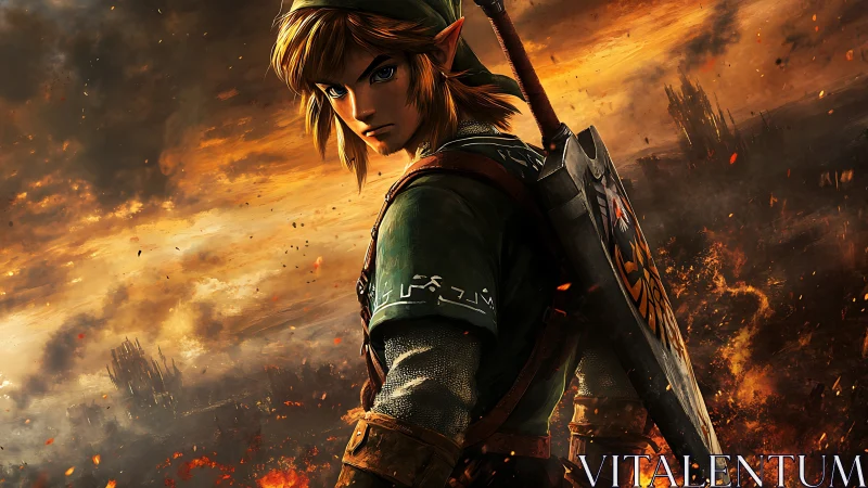 Heroic warrior profile in dramatic fantasy digital rendering.