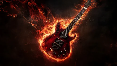 Inferno-forged electric guitar blazing in molten midnight.