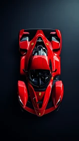 Top-down render of red hypercar with extreme aero sculpting.