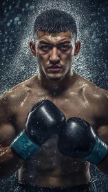 Determined Boxer Emerging Through Rain and Mist