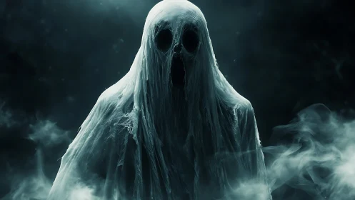 Cloaked spectral entity in high-contrast digital horror study.