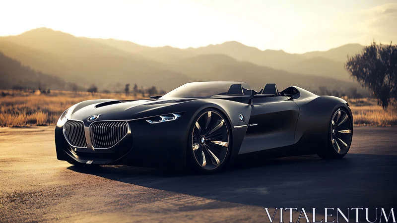 Low-slung BMW roadster concept in golden hour mountain light